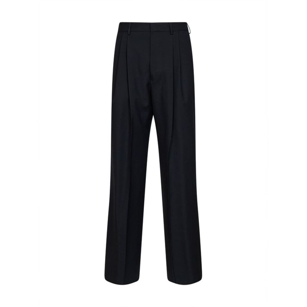 Dries Van Noten Men Black Wool Panrom Double-Pleat Straight-Leg Trousers